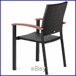4PCS Patio Rattan Dining Chairs Armchair Stackable Wicker Outdoor Aluminum Frame
