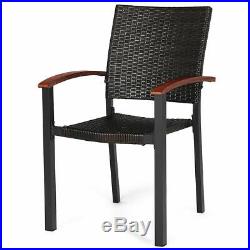 4PCS Patio Rattan Dining Chairs Armchair Stackable Wicker Outdoor Aluminum Frame