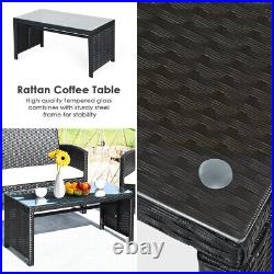 4PCS Patio Rattan Furniture Conversation Set Cushioned Sofa Table Garden Yard