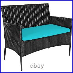 4PCS Patio Rattan Furniture Set Cushioned Sofa Coffee Table Backyard Turquoise