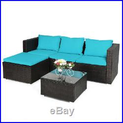 4PCS Patio Rattan Furniture Set Loveseat Chair Cushioned Garden Yard