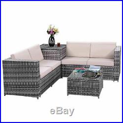 4PCS Patio Rattan Wicker Furniture Set Sofa Loveseat Cushioned WithStorage Box