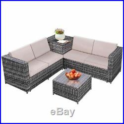 4PCS Patio Rattan Wicker Furniture Set Sofa Loveseat Cushioned WithStorage Box