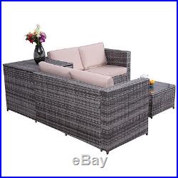 4PCS Patio Rattan Wicker Furniture Set Sofa Loveseat Cushioned WithStorage Box New