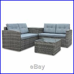 4PCS Patio Rattan Wicker Set Outdoor Furniture Sofa Cushioned WithStorage Box