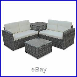 4PCS Patio Rattan Wicker Set Outdoor Furniture Sofa Cushioned WithStorage Box