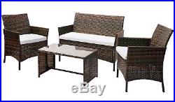 4PCS Patio Set Outdoor Furniture Metal Frame&PE Rattan Wicker Garden Couch Lawn