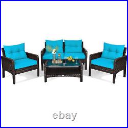 4PCS Rattan Patio Furniture Conversation Set Cushioned Outdoor Furniture Set