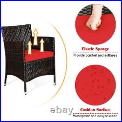 4PCS Rattan Patio Furniture Set Cushioned Sofa Chair Coffee Table Red