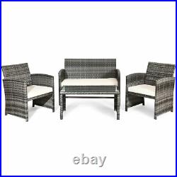 4PCS Rattan Patio Furniture Set Garden Sofa Cushioned Seat Mix Gray Wicker