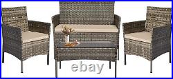 4PCS Rattan Patio Furniture Set Garden Wicker Cushioned Sofa Chair Yard Outdoor