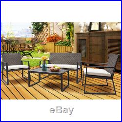 4PCS Rattan Patio Furniture Set Wicker Cushioned Seat Sofa Garden Lawn Sofa