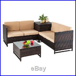 4PCS Rattan Wicker Patio Sofa Cushion Seat Set Furniture Lawn Outdoor Brown NEW