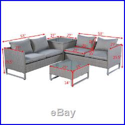 4PCS Rattan Wicker Patio Sofa Cushion Seat Set Furniture Lawn Outdoor Gray NEW