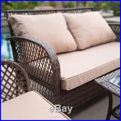 4PCS Rattan Wicker Patio Sofa Deep Cushion Seat Set Furniture Lawn Outdoor Brown