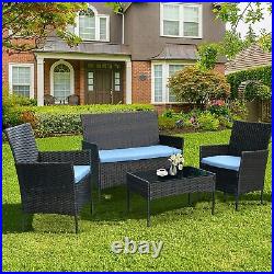 4PCS Wicker Furniture Outdoor Rattan Sofa Table Garden Conversation Patio Set