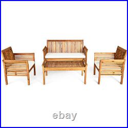 4PCS Wooden Patio Conversation Set Outdoor Furniture Set with Cushion
