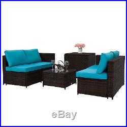 4PC All-Weather Rattan Patio Sofa Furniture Set Storage Table Outdoor Lawn Deck