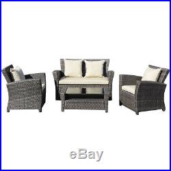 4PC Brown Wicker Cushioned Rattan Patio Set Garden Lawn Sofa Furniture Seat New