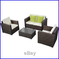 4PC Brown Wicker Rattan Sofa Furniture Set Patio Garden Lawn Cushioned Seat