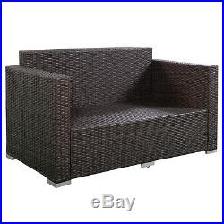 4PC Brown Wicker Rattan Sofa Furniture Set Patio Garden Lawn Cushioned Seat