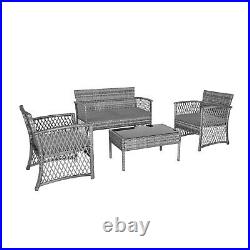 4PC Furniture Patio Outdoor Rattan Wicker Conversation Sofa Table Cushion Garden