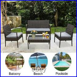 4PC In/Outdoor Patio Lawn Sofa Set Rattan Wicker Furniture Table Cushion Garden