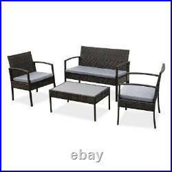 4PC In/Outdoor Patio Lawn Sofa Set Rattan Wicker Furniture Table Cushion Garden