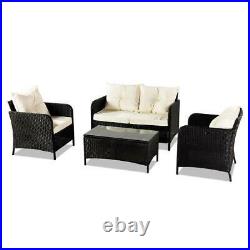 4PC Outdoor Furniture Patio Rattan Wicker Sofa Set Cushioned Couch Garden Black
