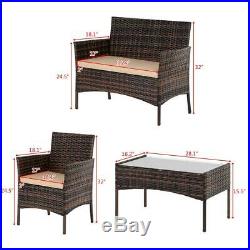 4PC Outdoor Patio Lawn Sofa Set Rattan Wicker Furniture Table Cushion Brown