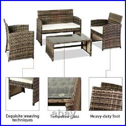 4PC Outdoor Patio PE Rattan Wicker Table Set Sofa Furniture Mix Grey with Cushion