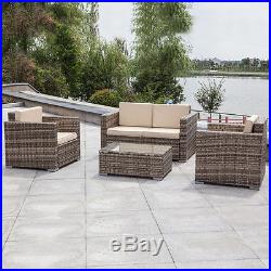 4PC Outdoor Patio Rattan Furniture Set Sectional Cushions Galvanized Steel Frame
