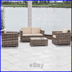 4PC Outdoor Patio Rattan Furniture Set Sectional Cushions Galvanized Steel Frame