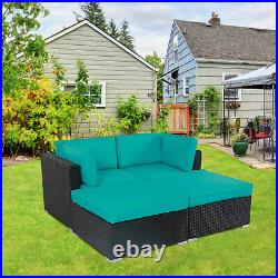 4PC Outdoor Patio Rattan Loveseat Wicker Sofa Cushioned Furniture Set With Ottoman