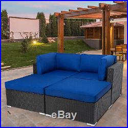 4PC Outdoor Patio Rattan Loveseat Wicker Sofa Ottoman Cushioned Furniture Set