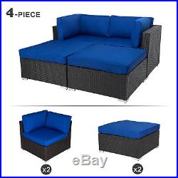 4PC Outdoor Patio Rattan Loveseat Wicker Sofa Ottoman Cushioned Furniture Set