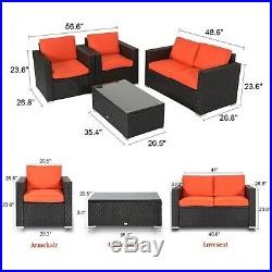 4PC Outdoor Patio Sofa Sectional Furniture Set PE Wicker Cushioned Lawn, Orange
