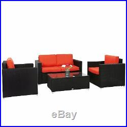 4PC Outdoor Patio Sofa Sectional Furniture Set PE Wicker Cushioned Lawn, Orange
