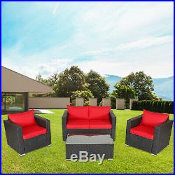 4PC Outdoor Rattan Sofa Set Sectional Cushioned Couch Garden Patio Furniture