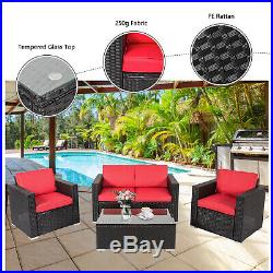 4PC Outdoor Rattan Sofa Set Sectional Cushioned Couch Garden Patio Furniture