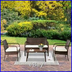 4PC Outdoor Rattan Wicker Furniture Set Loveseat Sofa Cushioned Patio Garden NEW