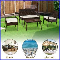 4PC Outdoor Rattan Wicker Furniture Set Loveseat Sofa Cushioned Patio Garden NEW