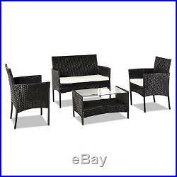 4PC Outdoor Rattan Wicker Furniture Set Patio PE Cushioned Couch Loveseat Table