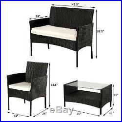 4PC Outdoor Rattan Wicker Furniture Set Patio PE Cushioned Couch Loveseat Table