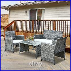 4PC Outdoor Rattan Wicker Sofa Patio Furniture Set Cushioned Seat Garden Deck