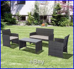 4PC Outdoor Rattan Wicker Sofa Patio Furniture Set Cushioned Seat Garden Deck