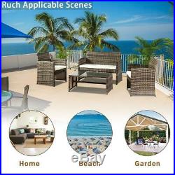 4PC PE Rattan Outdoor Patio Furniture Set Garden Lawn Loveseat Sofa Wicker