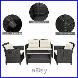 4PC Patio Furniture Rattan Soft Conversation Set Outdoor Cushions Storage Table