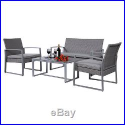 4PC Patio Furniture Set Cushioned Outdoor Wicker Rattan Garden Lawn Sofa