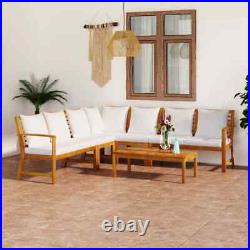 4PC Patio Furniture Wood Outdoor Sectional Sofa Chair +Side Table +White Cushion